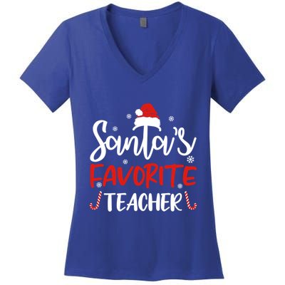 SantaS Favorite Teacher Funny Santa Hat Christmas Funny Gift Cool Gift Women's V-Neck T-Shirt