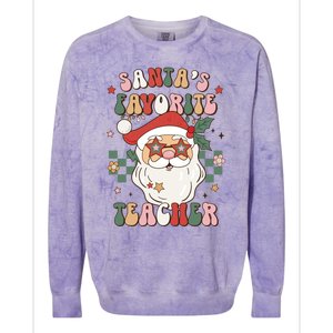 SantaS Favorite Teacher Groovy Retro Christmas 70s 80s Xmas Gift Colorblast Crewneck Sweatshirt