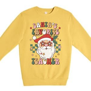 SantaS Favorite Teacher Groovy Retro Christmas 70s 80s Xmas Gift Premium Crewneck Sweatshirt