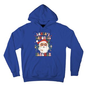 SantaS Favorite Teacher Groovy Retro Christmas 70s 80s Xmas Gift Hoodie