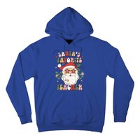 SantaS Favorite Teacher Groovy Retro Christmas 70s 80s Xmas Gift Hoodie