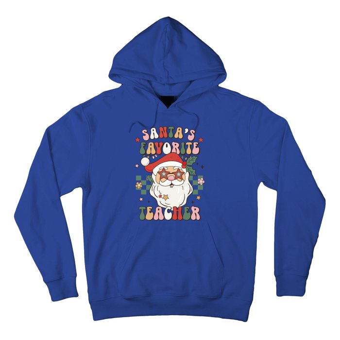 SantaS Favorite Teacher Groovy Retro Christmas 70s 80s Xmas Gift Hoodie