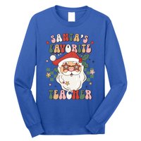 SantaS Favorite Teacher Groovy Retro Christmas 70s 80s Xmas Gift Long Sleeve Shirt