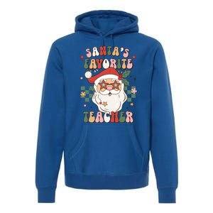 SantaS Favorite Teacher Groovy Retro Christmas 70s 80s Xmas Gift Premium Hoodie