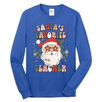 SantaS Favorite Teacher Groovy Retro Christmas 70s 80s Xmas Gift Tall Long Sleeve T-Shirt