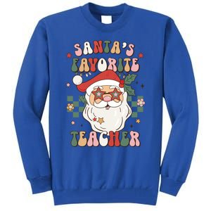 SantaS Favorite Teacher Groovy Retro Christmas 70s 80s Xmas Gift Tall Sweatshirt