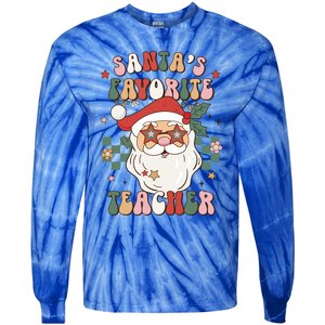 SantaS Favorite Teacher Groovy Retro Christmas 70s 80s Xmas Gift Tie-Dye Long Sleeve Shirt