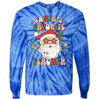 SantaS Favorite Teacher Groovy Retro Christmas 70s 80s Xmas Gift Tie-Dye Long Sleeve Shirt