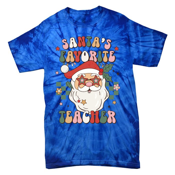 SantaS Favorite Teacher Groovy Retro Christmas 70s 80s Xmas Gift Tie-Dye T-Shirt