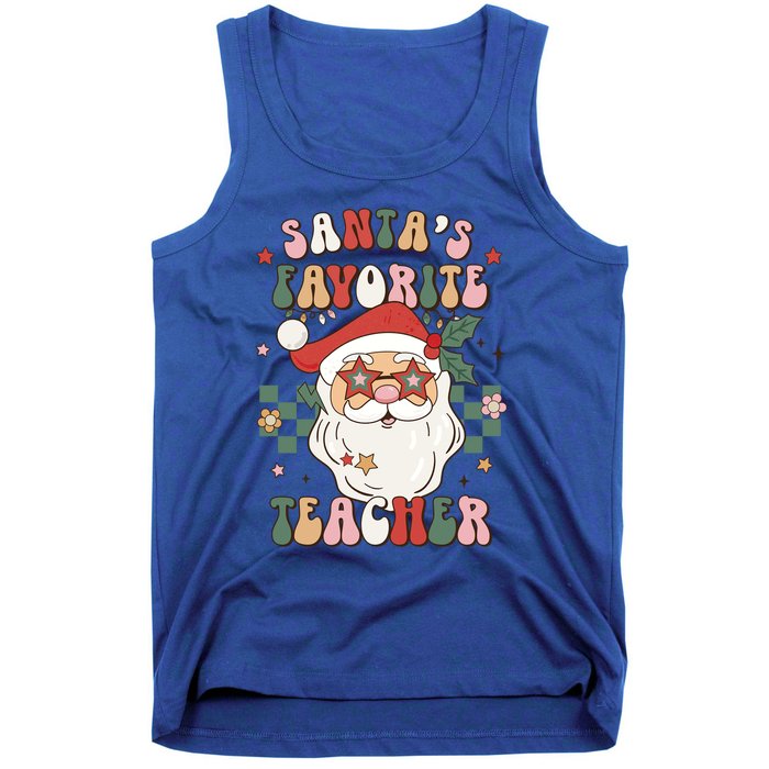 SantaS Favorite Teacher Groovy Retro Christmas 70s 80s Xmas Gift Tank Top