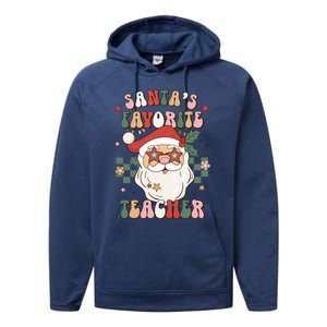 SantaS Favorite Teacher Groovy Retro Christmas 70s 80s Xmas Gift Performance Fleece Hoodie