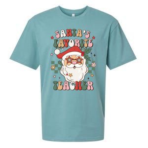 SantaS Favorite Teacher Groovy Retro Christmas 70s 80s Xmas Gift Sueded Cloud Jersey T-Shirt