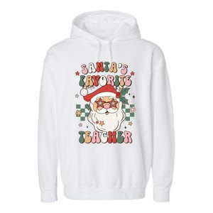 SantaS Favorite Teacher Groovy Retro Christmas 70s 80s Xmas Gift Garment-Dyed Fleece Hoodie