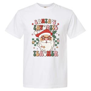 SantaS Favorite Teacher Groovy Retro Christmas 70s 80s Xmas Gift Garment-Dyed Heavyweight T-Shirt