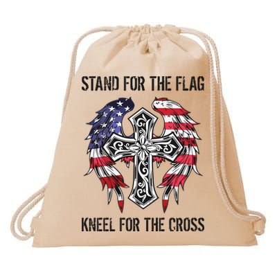 Stand For The Flag Kneel For The Cross Drawstring Bag
