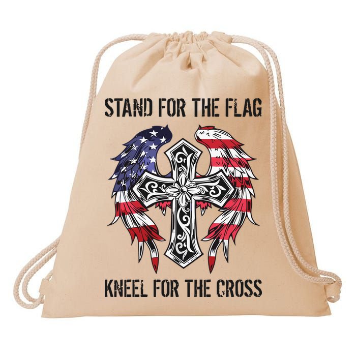 Stand For The Flag Kneel For The Cross Drawstring Bag