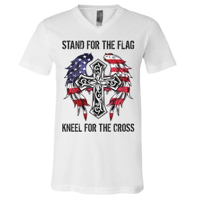 Stand For The Flag Kneel For The Cross V-Neck T-Shirt