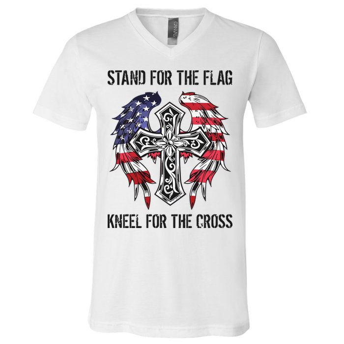 Stand For The Flag Kneel For The Cross V-Neck T-Shirt