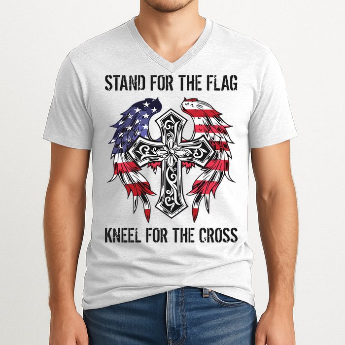 Stand For The Flag Kneel For The Cross V-Neck T-Shirt