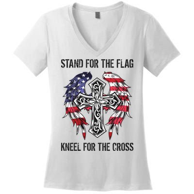 Stand For The Flag Kneel For The Cross Women's V-Neck T-Shirt
