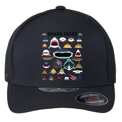 Shark Faces Type Of Shark Shark Faces Of All Kinds Flexfit Unipanel Trucker Cap