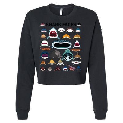 Shark Faces Type Of Shark Shark Faces Of All Kinds Cropped Pullover Crew