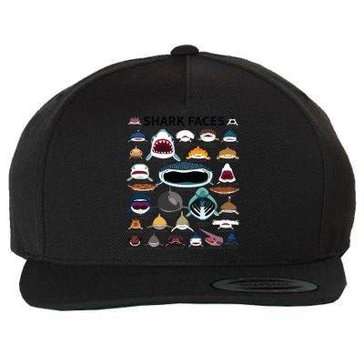 Shark Faces Type Of Shark Shark Faces Of All Kinds Wool Snapback Cap