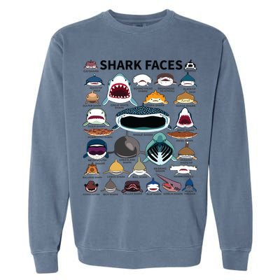 Shark Faces Type Of Shark Shark Faces Of All Kinds Garment-Dyed Sweatshirt