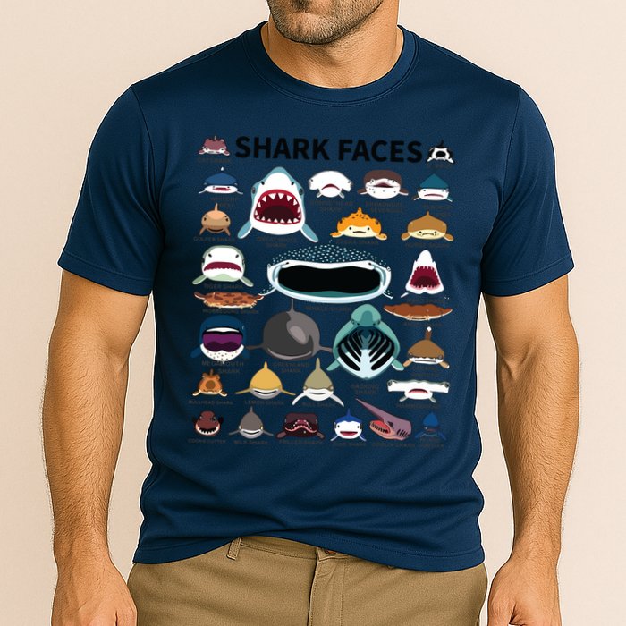 Shark Faces Type Of Shark Shark Faces Of All Kinds Performance Shirt