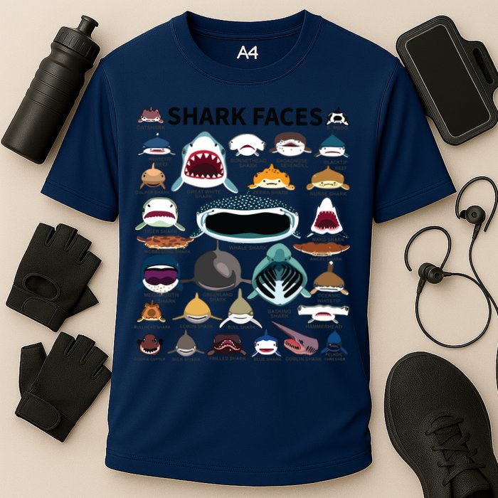 Shark Faces Type Of Shark Shark Faces Of All Kinds Performance Shirt