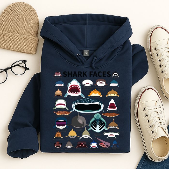 Shark Faces Type Of Shark Shark Faces Of All Kinds Hoodie
