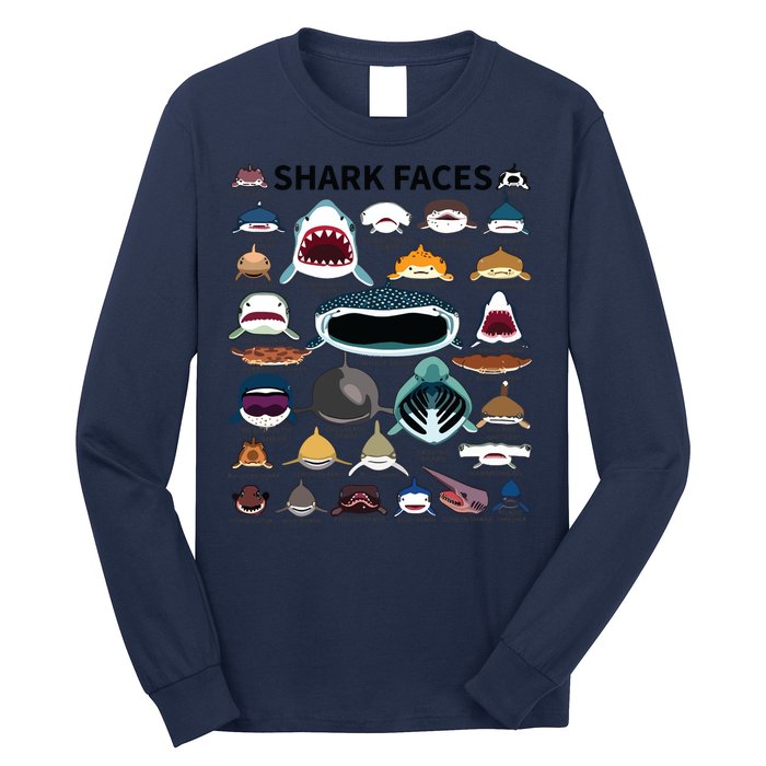 Shark Faces Type Of Shark Shark Faces Of All Kinds Long Sleeve Shirt