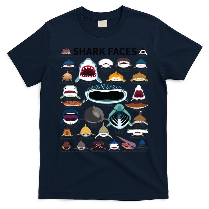Shark Faces Type Of Shark Shark Faces Of All Kinds T-Shirt