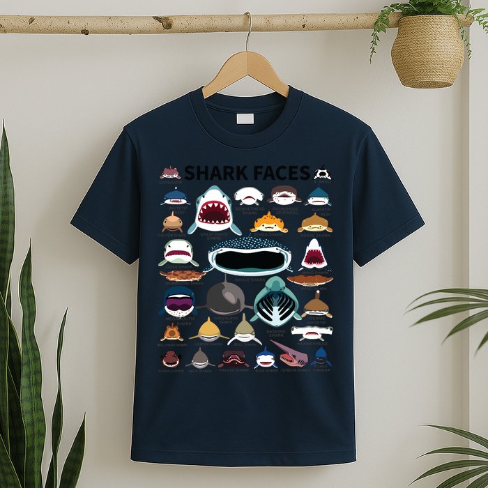 Shark Faces Type Of Shark Shark Faces Of All Kinds T-Shirt