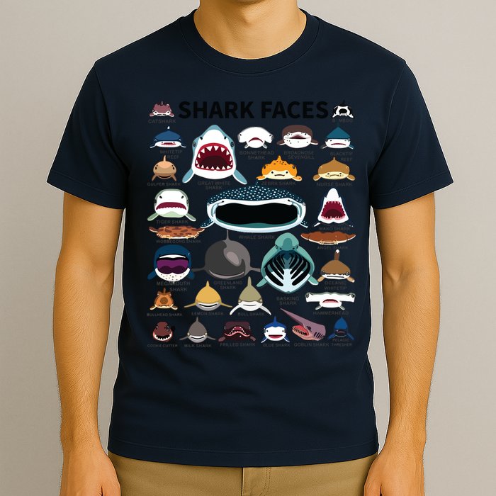 Shark Faces Type Of Shark Shark Faces Of All Kinds T-Shirt