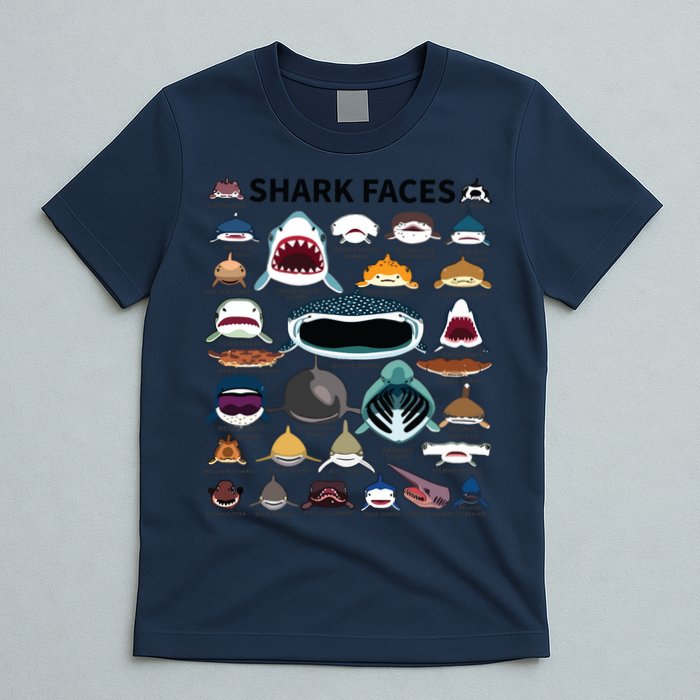 Shark Faces Type Of Shark Shark Faces Of All Kinds T-Shirt