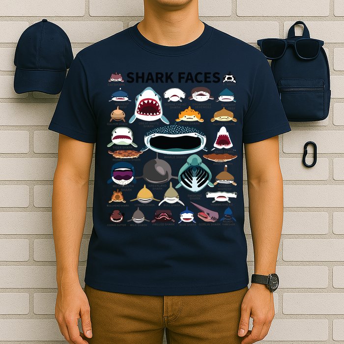 Shark Faces Type Of Shark Shark Faces Of All Kinds T-Shirt