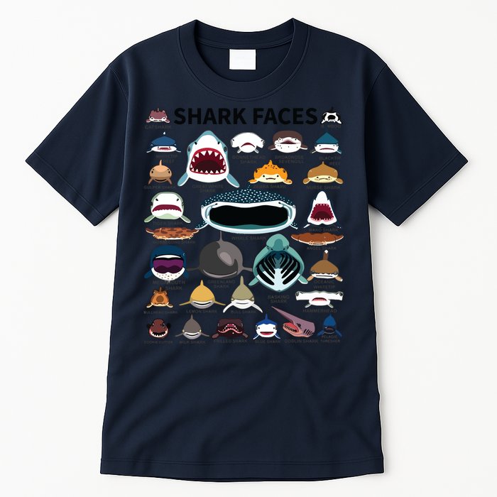 Shark Faces Type Of Shark Shark Faces Of All Kinds Tall T-Shirt