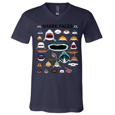 Shark Faces Type Of Shark Shark Faces Of All Kinds V-Neck T-Shirt