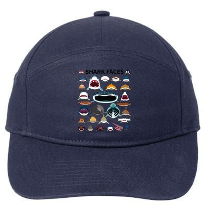 Shark Faces Type Of Shark Shark Faces Of All Kinds 7-Panel Snapback Hat