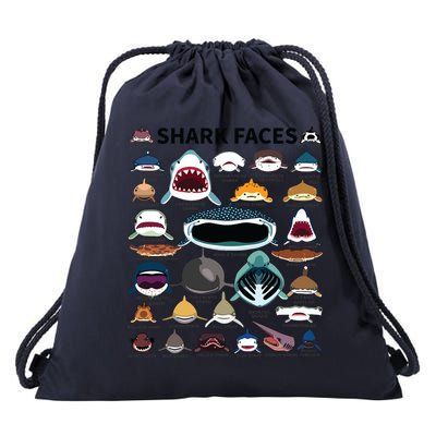 Shark Faces Type Of Shark Shark Faces Of All Kinds Drawstring Bag