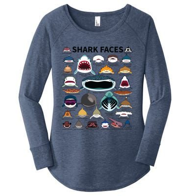 Shark Faces Type Of Shark Shark Faces Of All Kinds Women's Perfect Tri Tunic Long Sleeve Shirt