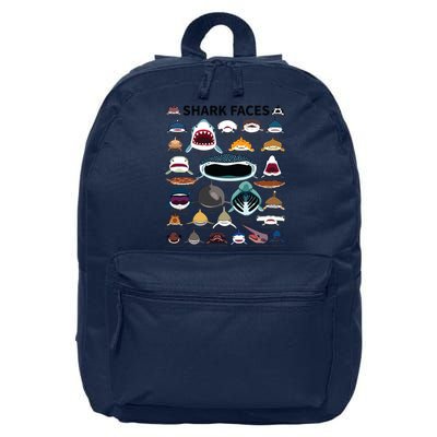 Shark Faces Type Of Shark Shark Faces Of All Kinds 16 in Basic Backpack