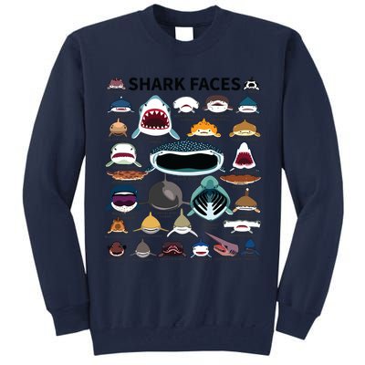 Shark Faces Type Of Shark Shark Faces Of All Kinds Tall Sweatshirt