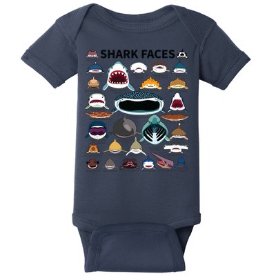Shark Faces Type Of Shark Shark Faces Of All Kinds Baby Bodysuit