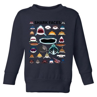 Shark Faces Type Of Shark Shark Faces Of All Kinds Toddler Sweatshirt