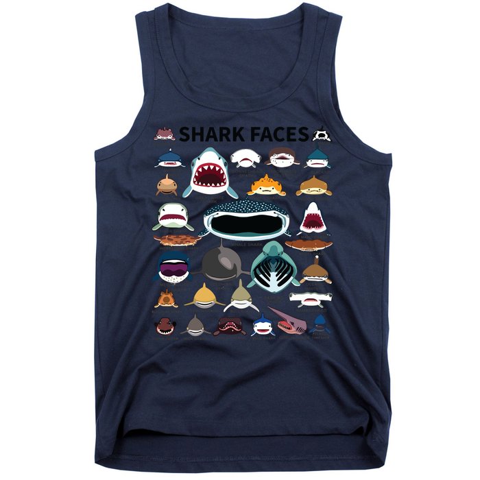 Shark Faces Type Of Shark Shark Faces Of All Kinds Tank Top
