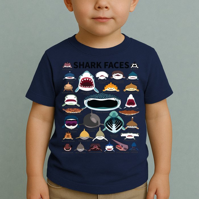 Shark Faces Type Of Shark Shark Faces Of All Kinds Toddler T-Shirt