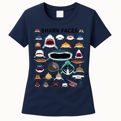 Shark Faces Type Of Shark Shark Faces Of All Kinds Womens T-Shirt