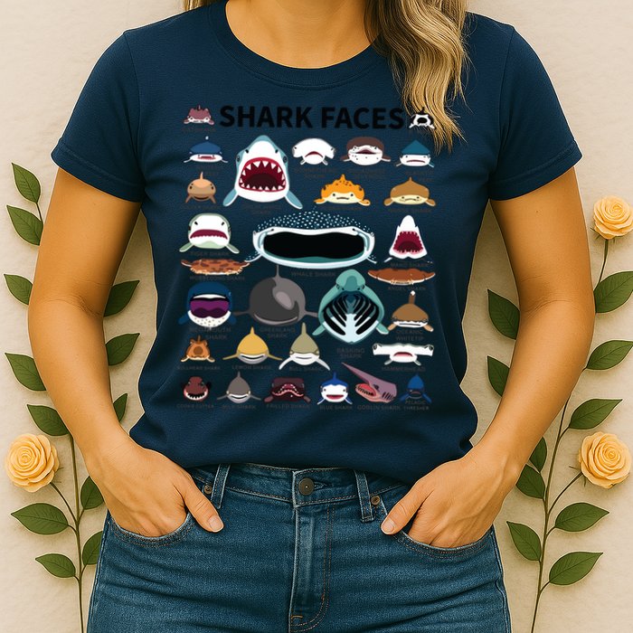 Shark Faces Type Of Shark Shark Faces Of All Kinds Womens T-Shirt